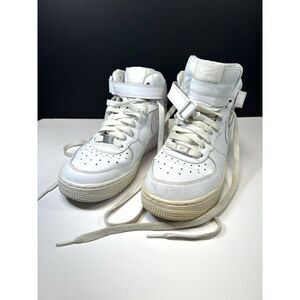 Youth 6.5 6.5Y Nike Air Force 1 AF1 triple white mid sneakers shoes